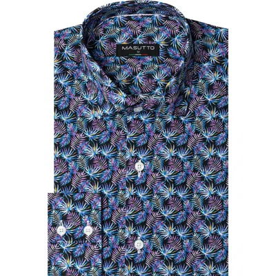 Masutto Adolfo Print Button-up Long Sleeve Shirt In Blue