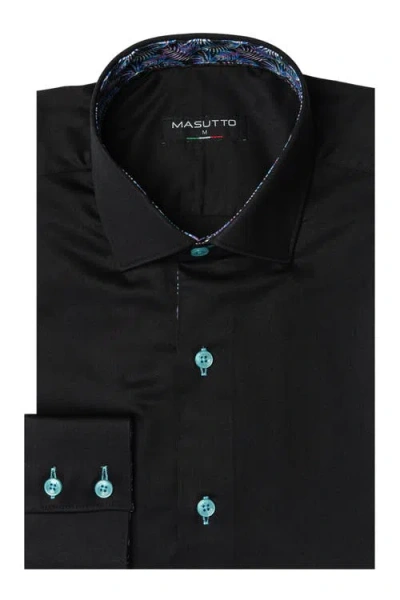 Masutto Aria Solid Button-up Long Sleeve Shirt In Black