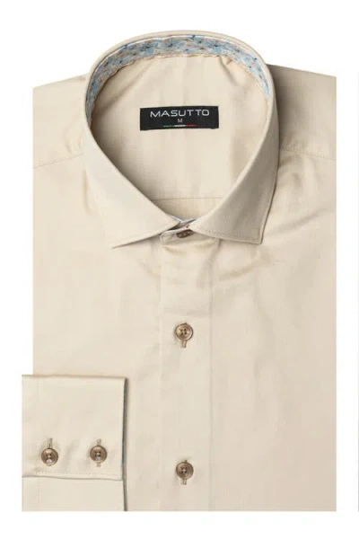 Masutto Aria Solid Button-up Long Sleeve Shirt In Neutral