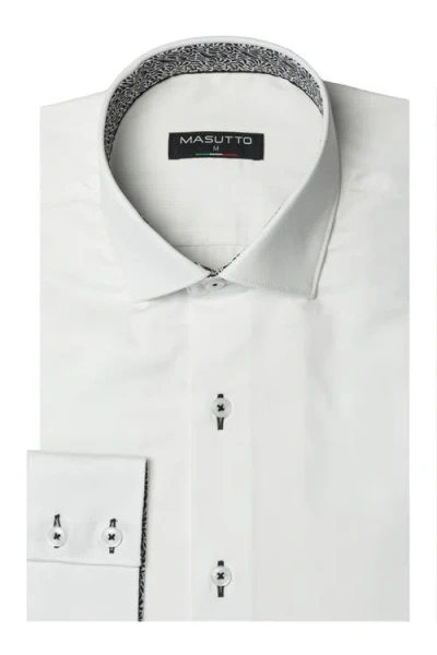Masutto Aria Solid Button-up Long Sleeve Shirt In White