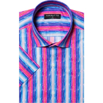 Masutto Barella Print Button-up Short Sleeve Shirt In Blue