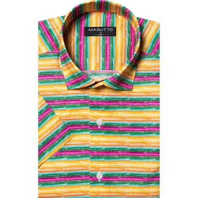 Masutto Barella Print Button-up Short Sleeve Shirt In Yellow