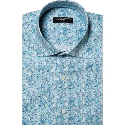 Masutto Bari Print Button-up Short Sleeve Shirt In Blue