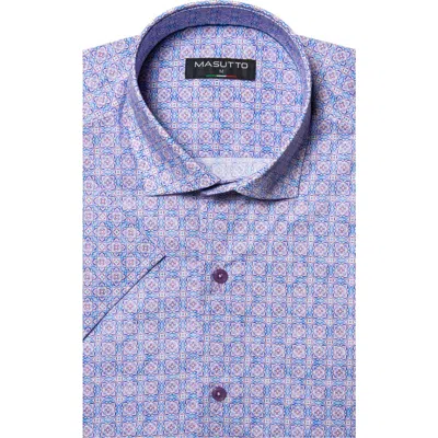 Masutto Bastoni Print Button-up Short Sleeve Shirt In Purple