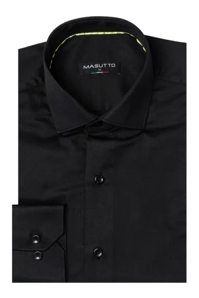Masutto Bh Solid Cotton Button-up Long Sleeve Shirt In Black