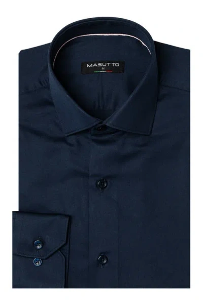 Masutto Bh Solid Cotton Button-up Long Sleeve Shirt In Blue