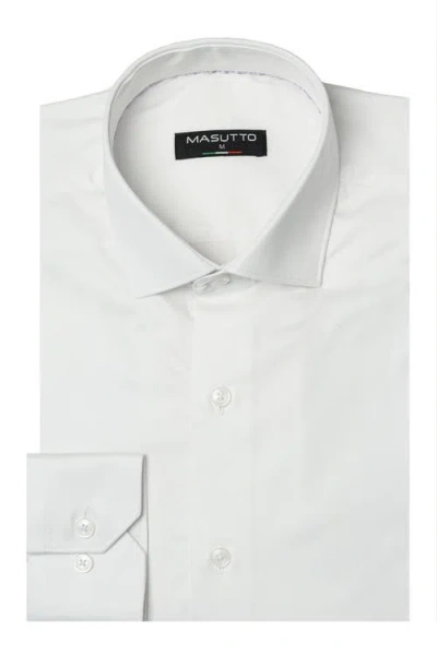 Masutto Bh Solid Cotton Button-up Long Sleeve Shirt In White