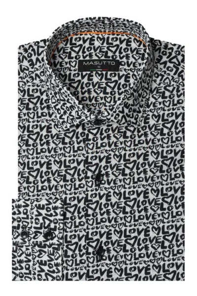 Masutto Bloom Print Button-up Long Sleeve Shirt In Black