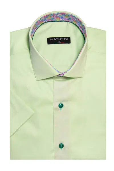 Masutto Brianne Solid Button-up Short Sleeve Shirt In Green