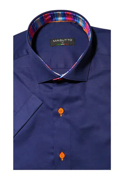 Masutto Bruno Solid Button-up Short Sleeve Shirt In Blue