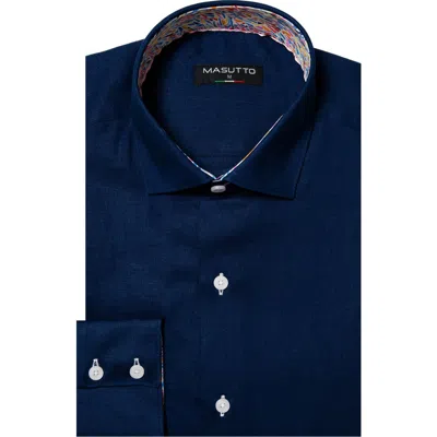 Masutto Cosimo Linen Button-up Long Sleeve Shirt In Blue