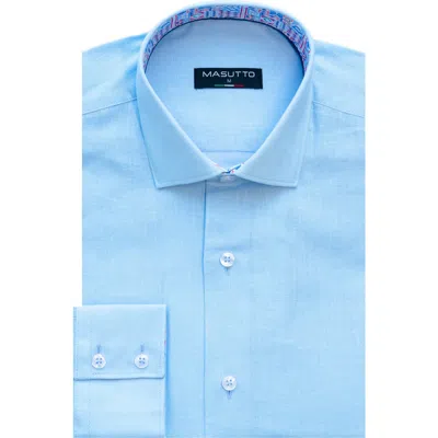 Masutto Cosimo Linen Button-up Long Sleeve Shirt In Blue