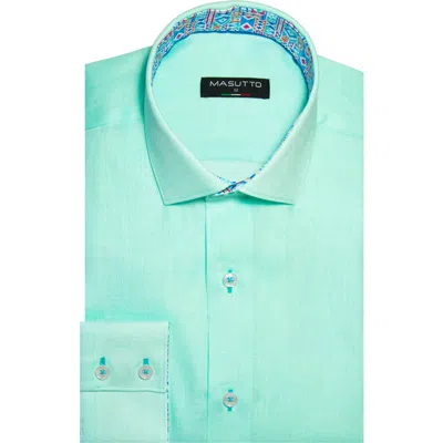 Masutto Cosimo Linen Button-up Long Sleeve Shirt In Green