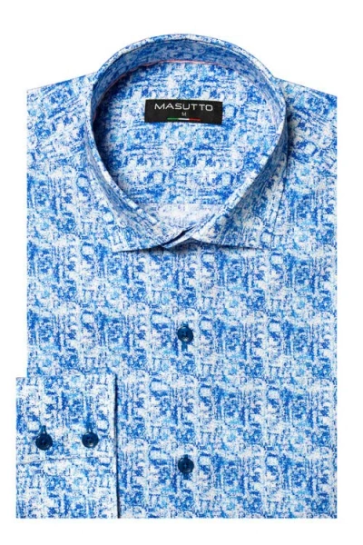 Masutto Dublin Print Button-up Long Sleeve Shirt In Blue