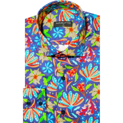 Masutto Edden Flower Print Button-up Long Sleeve Shirt In Multi