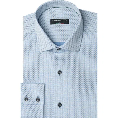 Masutto Evens Dot Print Stretch Cotton Button-up Shirt In Blue