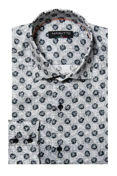 Masutto Fuoco Print Button-up Long Sleeve Shirt In Gray