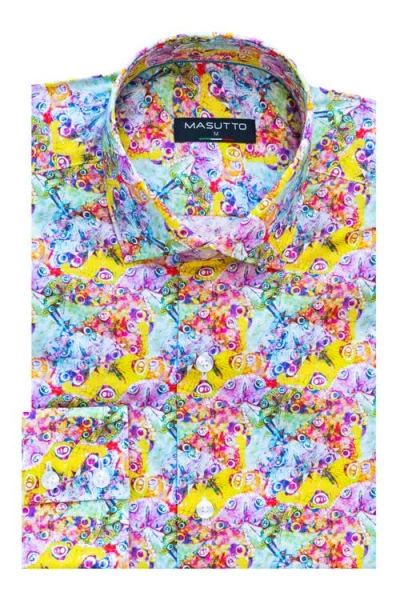 Masutto Laos Print Button-up Long Sleeve Shirt In Brown