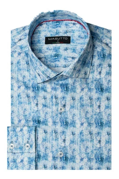 Masutto Laredo Print Button-up Long Sleeve Shirt In Blue