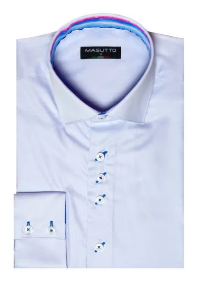 Masutto Lian Solid 3 Button-up Long Sleeve Shirt In Blue
