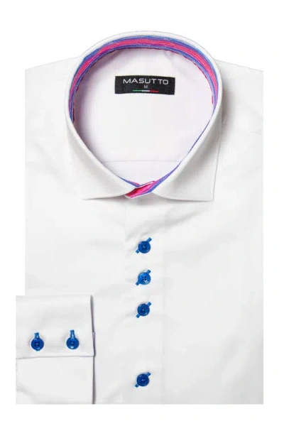 Masutto Lian Solid 3 Button-up Long Sleeve Shirt In White