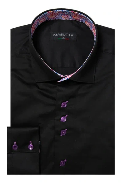 Masutto Lian Solid Button-up Long Sleeve Shirt In Black