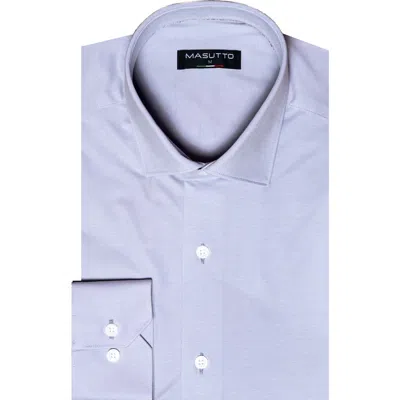 Masutto Lior 8 Way Stretch Knit Solid Button-up Long Sleeve Shirt In Blue