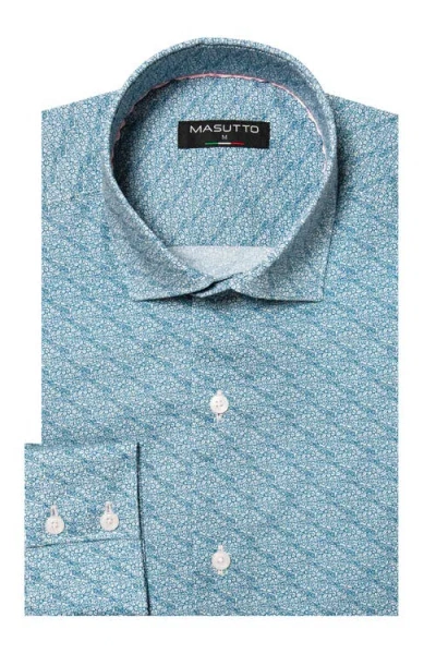 Masutto Lugano Floral Print Button-up Long Sleeve Shirt In Blue