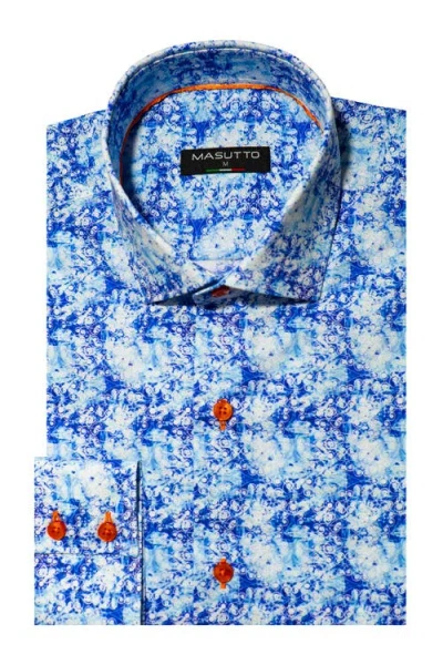 Masutto Manuel Print Button-up Long Sleeve Shirt In Blue