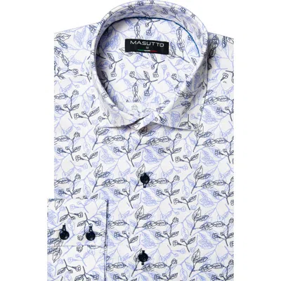 Masutto Maskil 4 Way Stretch Knit Button-up Long Sleeve Shirt In White