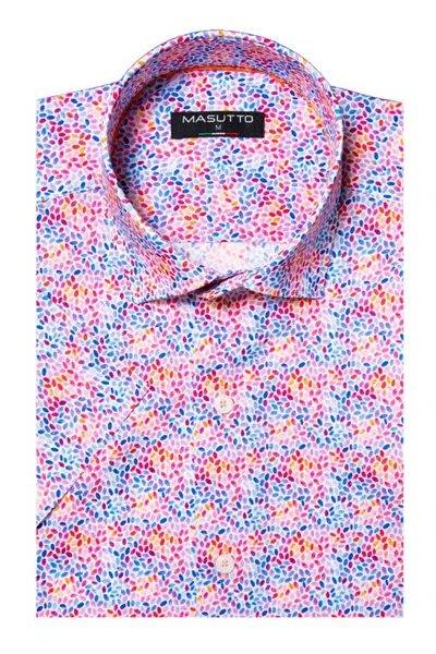 Masutto Mattero Print Button-up Short Sleeve Shirt In Pink