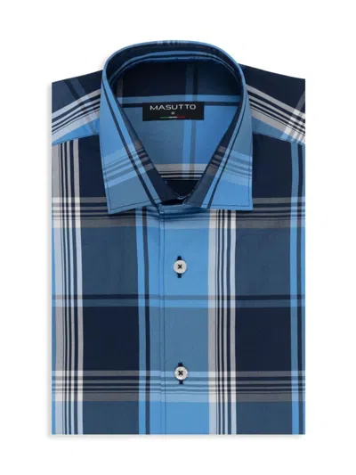 Masutto Men's Angel Classic Fit Short Sleeve Plaid Button Down Shirt In Blue