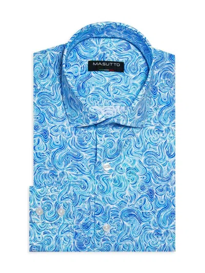 Masutto Men's Classic Fit Abstract Print Dress Shirt In Blue