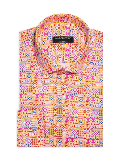 Masutto Men's Classic Fit Print Dress Shirt In Pink