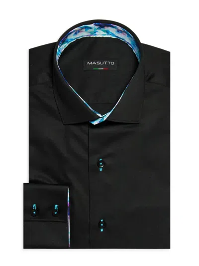 Masutto Men's Classic Fit Solid Dress Shirt In Black