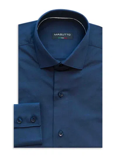 Masutto Men's Classic Fit Solid Dress Shirt In Navy Blue