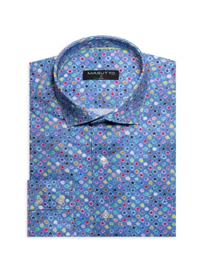 Masutto Men's Enrique Star Print Dress Shirt In Blue