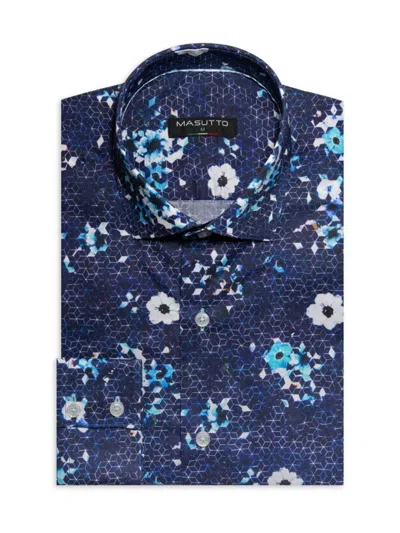 Masutto Men's Modern Fit Floral Dress Shirt In Blue Multicolor