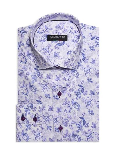 Masutto Men's Modern Fit Floral Dress Shirt In Purple Multicolor