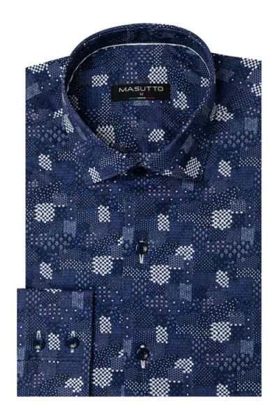 Masutto Mirisola Print Button-up Long Sleeve Shirt In Blue