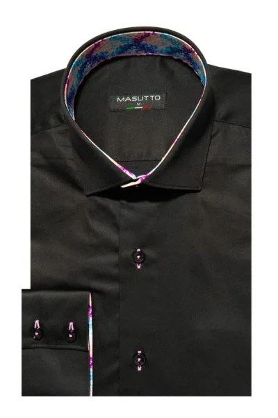 Masutto Monaco Solid Button-up Long Sleeve Shirt In Black
