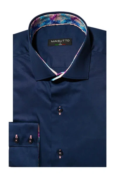 Masutto Monaco Solid Button-up Long Sleeve Shirt In Blue