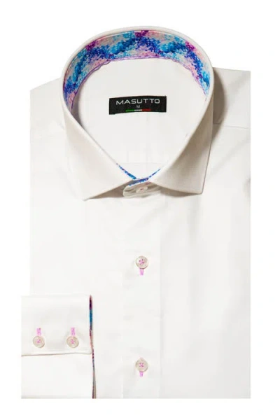 Masutto Monaco Solid Button-up Long Sleeve Shirt In White