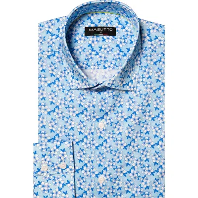 Masutto Nice Print Button-up Long Sleeve Shirt In Blue