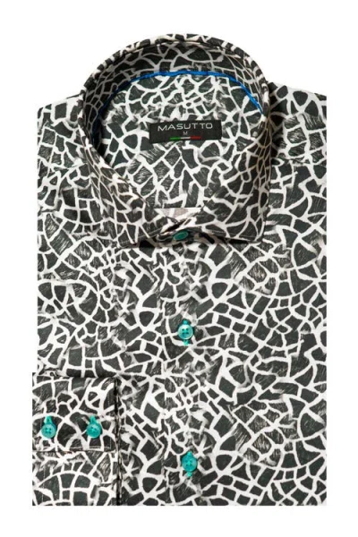 Masutto Oliver Print Button-up Long Sleeve Shirt In Black