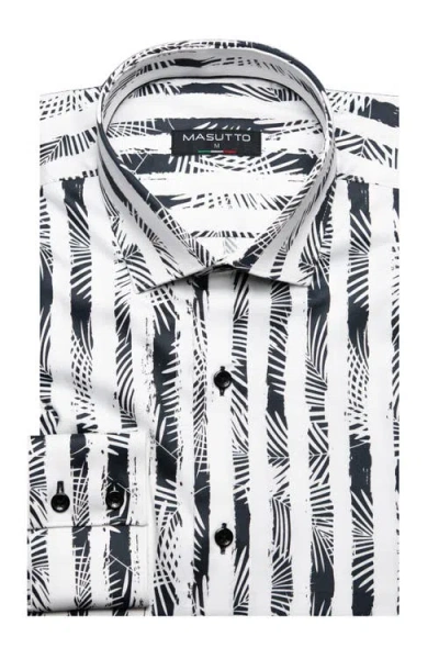Masutto Ottawa Print Button-up Long Sleeve Shirt In White