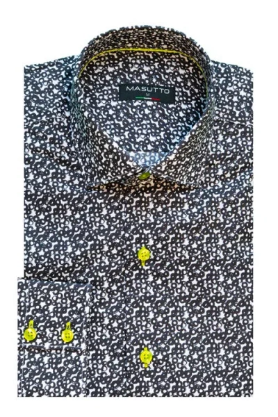 Masutto Petra Print Button-up Long Sleeve Shirt In Black