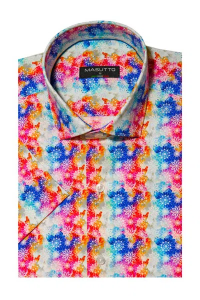 Masutto Pisaro Print Button-up Short Sleeve Shirt In Pink