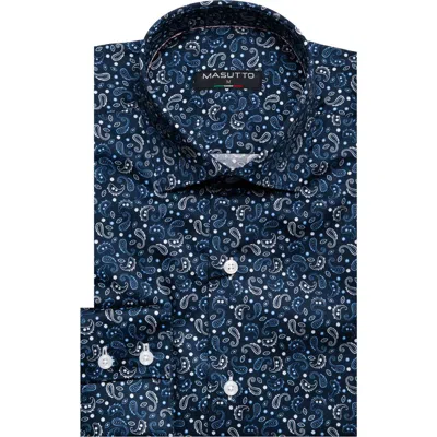 Masutto Richmond Print Button-up Long Sleeve Shirt In Blue