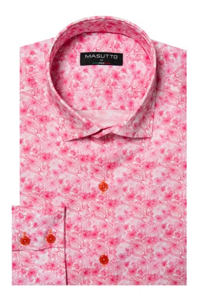 Masutto Riga Print Button-up Long Sleeve Shirt In Pink